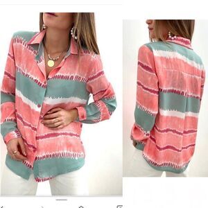 MADE WITH LOVE Tie Dye Colorblock Blouse-L NWT